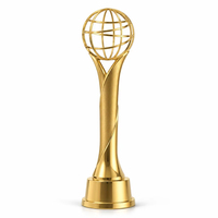 Trophée Figurine en Or Poli Écologique avec Design Arbre en Cristal et Globe, Impression UV, Récompense Métallique pour Cérémonie de Remise des Prix