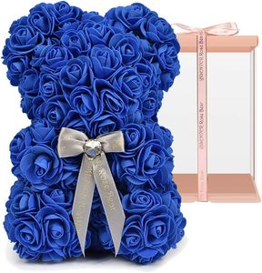 Fleurs artificielles, ours en roses artificielles, couleur unie, pour la Saint-Valentin, les anniversaires, la fête des mères et les mariages, avec une boîte cadeau rose de 10 pouces - Product Image 1