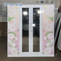 Lemari Pakaian Logam Cetak Langsung dari Pabrik, 4 Pintu Ayun, Kabinet Baju Baja dengan Kunci untuk Rumah/Kamar Tidur