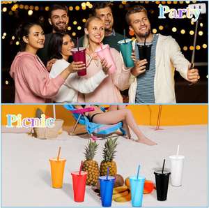 Gobelet isotherme personnalisé 24 oz pour café, tasse de voyage, tasse à boissons froides avec couvercle et paille, gobelets en plastique personnalisés pour fêtes d'anniversaire - Product Image 6