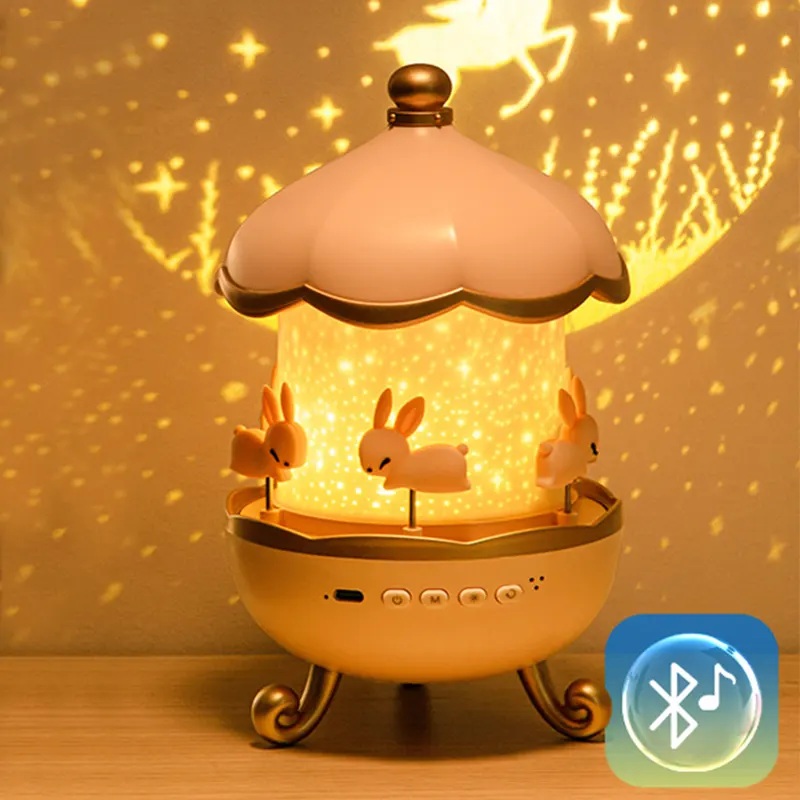 Kids Gift Creative Atmosphere Lamp Projector Rolling Huts 3D Baby Night Light Remote Control Music Mini Speaker Projection