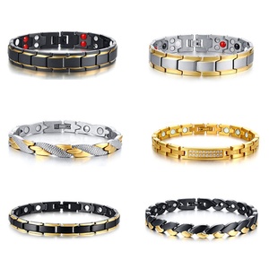 Gold Black 2 Tone Color <b>Mens</b> Bracelet Titanium Jewelry Far Infrared Therapy Bracelets - Product Image 1