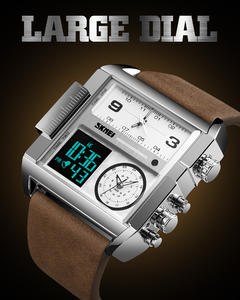 Montres-bracelets numériques à quartz de luxe pour hommes <span class=keywords><strong>SKMEI</strong></span> <span class=keywords><strong>1391</strong></span> et 1584, affichage de l'heure en trois fuseaux horaires, chronographe, style professionnel, bracelet en cuir, deux tailles - Product Image 2