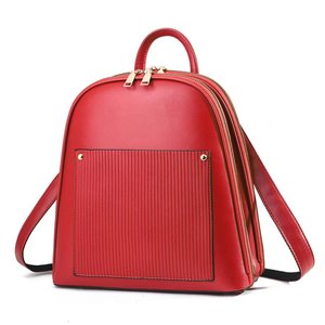 <b>Black</b> Faux <b>Leather</b> <b>Backpack</b> With Ribbed Front Pocket Zipper Closure Shoulder Strap Medium Capacity All Seasons Daily Use - Product Image 5