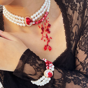 Collar de aleación de Zinc con cuentas Transfronterizas Europeas americanas para mujer, Collar de perlas de imitación de Halloween, gotas de sangre de viento góticas Retro - Product Image 2