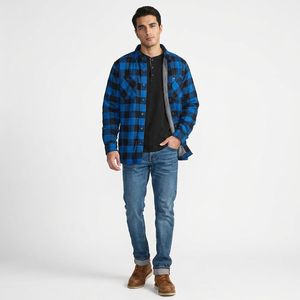 Wholesale Custom <b>Mens</b> Polyester Jacket <b>Overshirt</b> <b>Flannel</b> Plaid Shirt Jacket for Man - Product Image 1