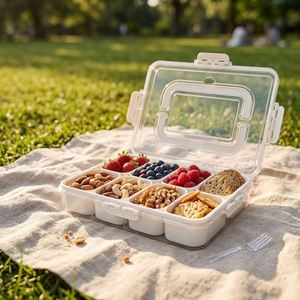 2 Cajas de Plástico Apilables de 8 Compartimentos con Tapa y Asa para Niños - Organiza Dulces, Nueces, Frutas, Galletas y Postres - Product Image 4
