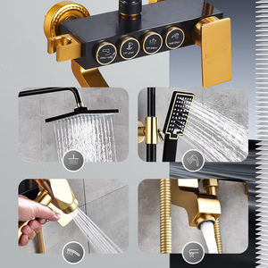 Système de douche SANIVITAL pour salle de bain, noir et or, mitigeur de baignoire, robinet thermostatique mural, ensemble de douche avec valve en céramique, massage - Product Image 2