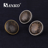 Bouton rond SANKO effet écaille de tortue, insert en résine, bordure métallique, pour manteau, blazer