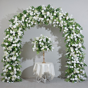 F400 oggetti di scena per matrimonio romantico sfondo artificiale in finta seta rosa floreale fila di corridori blu falce luna archi fiore - Product Image 4