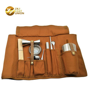 पेशेवर 15 टुकड़ा चांदी बार उपकरण सेट पोर्टेबल बारटेंडर किट बार उपकरण यात्रा बैग और कंधे का पट्टा - Product Image 2