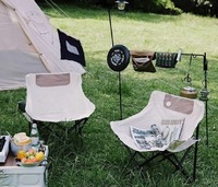Chaises de jardin pliables respirantes avec structure en fer pour pique-nique, chaise lune rembourrée, chaise de camping pliable
