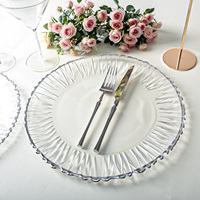 Assiettes de Présentation en Verre Écologiques en Gros, Design Rayé à Bords Argentés Irréguliers, 27CM/33CM, Assiettes de Dîner en Verre pour Fêtes