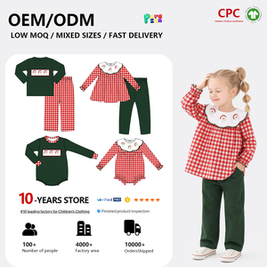Puresun - Conjunto de <span class=keywords><strong>Ropa</strong></span> Navideña para Niños de 1 a 12 Años, 100% Algodón, Camisa Verde con Bordado de Santa Claus y Pantalones a Cuadros Rojos, Color Resistente - Product Image 2