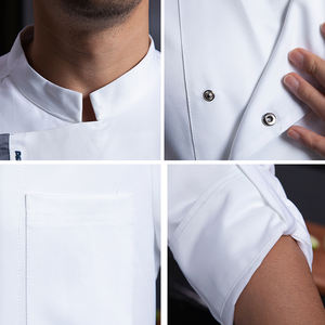 Giacca da cuoco blu chiaro Jamaican lavoro uniforme stili blu abbigliamento da lavoro ruvido manica lunga arrotolato a mano bottoni per lo Chef uniforme - Product Image 2