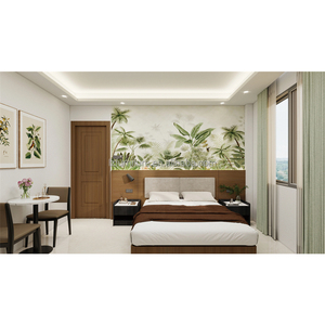ชุดเฟอร์นิเจอร์ห้องนอนโรงแรมรีสอร์ทสมัยใหม่ พร้อมโครงเตียงไม้ หัวเตียงหุ้มเบาะ และโต๊ะข้างเตียง สำหรับโรงแรมระดับ 3 ดาว และอพาร์ตเมนต์ - Product Image 1