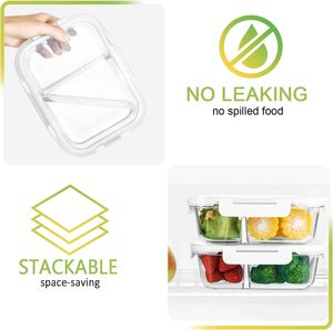 Nouveaux contenants de stockage alimentaire en verre avec couvercle en PP + silicone de qualité alimentaire, design moderne, multifonctionnels pour la préparation des repas - Product Image 3