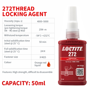 Sellador adhesivo de <span class=keywords><strong>rosca</strong></span> anaeróbica <span class=keywords><strong>Loctite</strong></span> 272 resistente a altas temperaturas y de alta resistencia de 50ml <span class=keywords><strong>para</strong></span> bloqueo de <span class=keywords><strong>rosca</strong></span> de Metal - Product Image 2