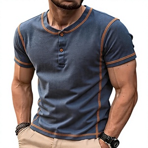 T-shirt Henley à col rond et manches courtes pour homme, formel, 100 % polyester, boutonné, basique, léger, haut d'été tricoté 180g - Product Image 5