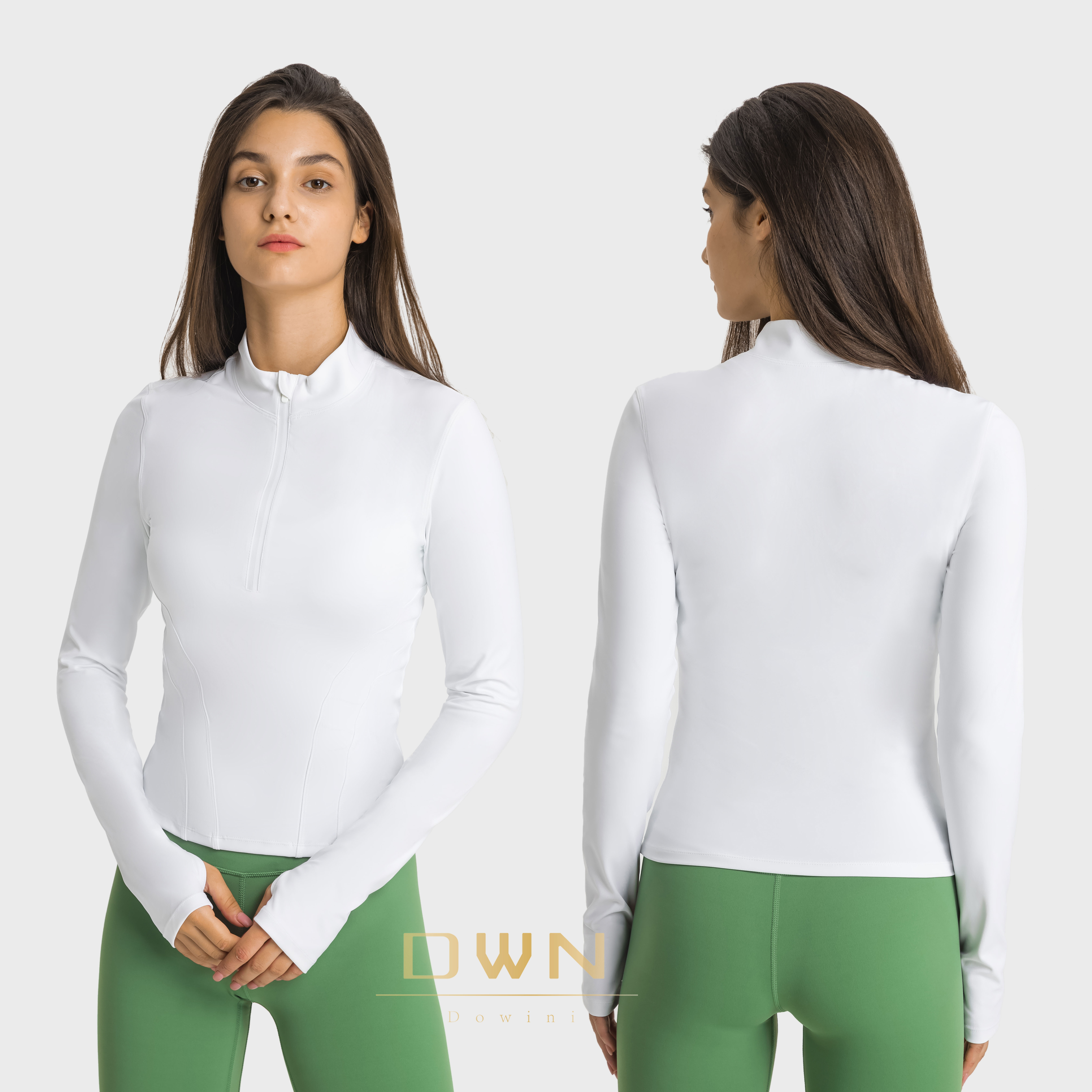 Elastic Tight Waistband Slim Sports Jacket Double Layers Nylon Half Zipper Stand Collar Women Fitness Gym Yoga Jacket T-shirt