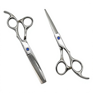 Tijeras de Peluquería Profesionales de Acero Inoxidable Plateadas con Mango Desplazado y Pivote Azul para Estilismo - Product Image 5
