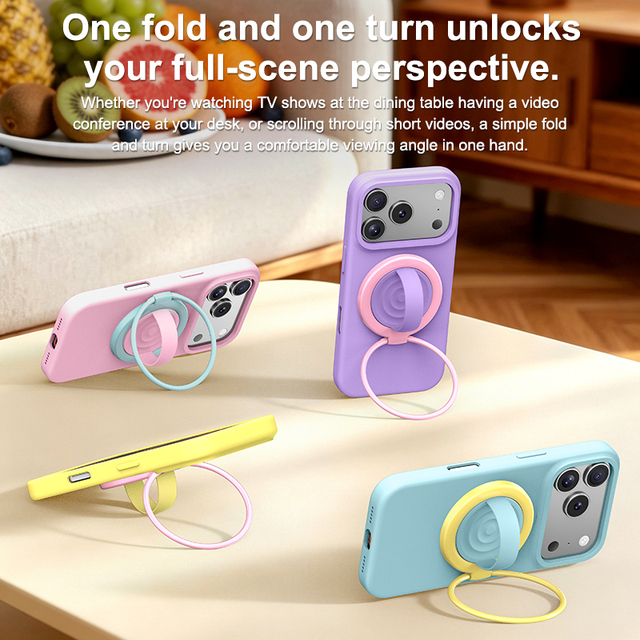 OEM Dual Color Magnetic Phone Grip Stand with Flexible Silicone Finger Loop and Zinc Alloy Base