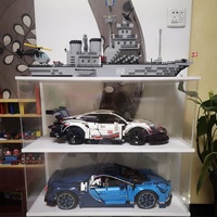 Vitrine d'exposition en acrylique à 2 niveaux pour voitures Lego et voitures miniatures 1/8 - Vitrine anti-poussière à assembler avec porte