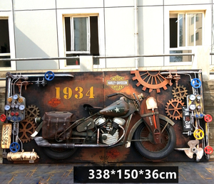 Modèle de moto indienne Harley à vent industriel 1:1 Décoration murale tridimensionnelle en étain 3D <span class=keywords><strong>Peinture</strong></span> métallique durable pour bar - Product Image 2