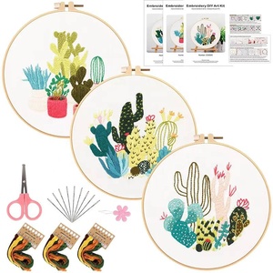 XIXI Adults DIY Embroidery Kit with Round Shape Stitching Stamped Flower Patterns Beginner Friendly Cotton Fabric Foundation - Product Image 2