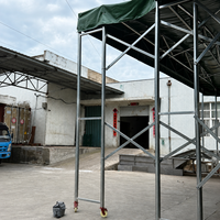 Tente de réception extérieure robuste rétractable avec roues, structure en acier, imperméable, sans parois latérales