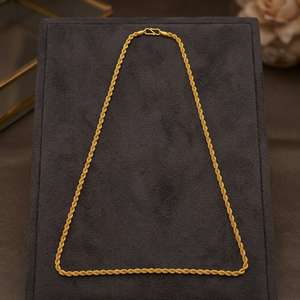 22K Solid Gold <b>Rope</b> <b>Chain</b> Link Necklace Twisted Lobster Clasp Fashion Jewelry for Unisex Party Gift and Daily Wear - Product Image 1