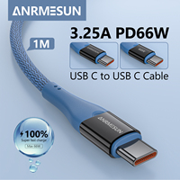 Câble tressé Anrmesun AC-169 Type-C vers Type-C 66W 3A à charge rapide avec fil en cuivre pur et adaptateur à lumière clignotante constante