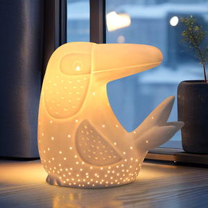 Lampe de chevet créative et mignonne en céramique blanche personnalisée en forme de <span class=keywords><strong>toucan</strong></span>, éclairage d'ambiance animal ajouré, flexible E14/E26, cadeau de bureau - Product Image 2