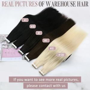 Extensions de cheveux naturels en gros, <span class=keywords><strong>pas</strong></span> chères, en cheveux humains véritables, à bandes adhésives, noires, lisses, sans couture, avec trame en PU, 20 pièces - Product Image 5
