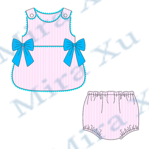 Wholesale <strong>Baby</strong> Girls Orange Bow Pumpkin Appliqued <strong>Outfit</strong> <strong>Halloween</strong> Kids Toddler diaper set Matching Striped Trim Smocked Set - Product Image 5