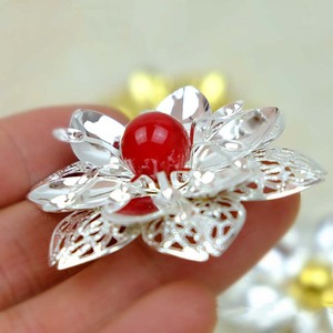 ที่คาดผมเครื่องประดับไข่มุกชุบเงินทองโลหะ3D ชุดเดรสประดับด้วยพลอยเทียมไข่มุกดอกไม้กลวง - Product Image 3