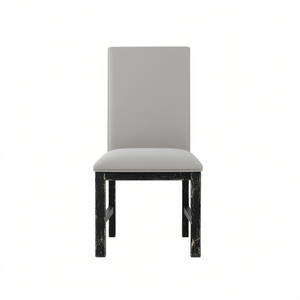 Chaise de salle à manger rembourrée grise avec cadre en bois noir vieilli, dossier en tissu, design rustique, meubles de cuisine et de salle à manger - Product Image 1