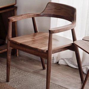 Chaise nordique en bois massif avec dossier, chaise de bureau confortable pour adultes - Product Image 4