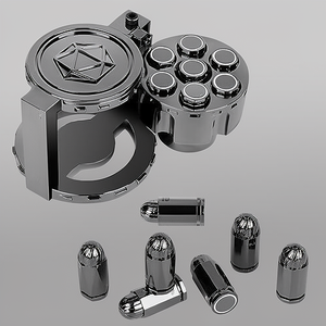 Jeu de dés polyédriques en métal, 7 dés, avec conteneur cylindrique rotatif pour revolver, style cyberpunk, objet de collection, thème D&D, science-fiction, guerre et criminalité - Product Image 1