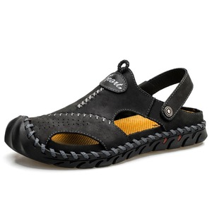 Sandales pour hommes, sandales de plage à double usage, sandales décontractées respirantes en cuir tressé, sandales en cuir de vachette double couche, chaussures pour hommes - Product Image 1
