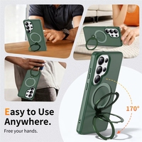 Étui de luxe vert S26 Ultra neuf avec support rotatif et coque arrière protectrice effet peau pour objectif, magnétique