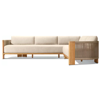 Ensemble de canapés d'extérieur en teck moderne de luxe, ensemble de meubles de patio, tissu personnalisé, villa de plage, hôtel, complexe hôtelier, terrasse, jardin