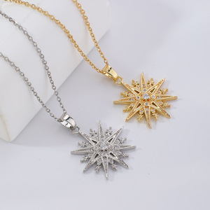 Nouvelle collection automne Kashi Jewelry : Collier géométrique en zircon étoile à huit branches et tournesol en cuivre pour <span class=keywords><strong>femme</strong></span>, créations de niche - Product Image 3