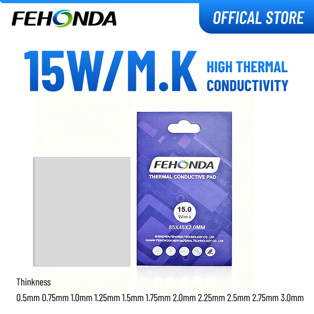 Fehonda 15W/m.k 1.0 1.5 2.0 2.5 3.0mm Thermal Conductive Silicone Sheet Pad Silicone Thermal Pad for CPU