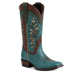 Chaussures western rétro personnalisées pour femmes, broderies, bottes de cow-boy, bout carré, cuir, talon épais, bottes western pour filles - Product Image 4