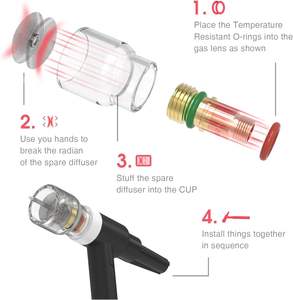 عدسة غاز قصيرة لشعلة لحام تيج من يوويلد # طقم 12 كوب زجاجي من البيركس للاستخدام في اللحام، متوافق مع WP-17/18/26 - Product Image 3