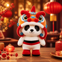 Peluche personnalisée Lion Danseur, Poupée en peluche OEM ODM, Chapeau Orange, Costume Blanc, Bordure Rouge, Animal en peluche pour Cadeau Enfant