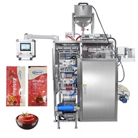 Machine d'emballage verticale entièrement automatique à 4 voies et 4 soudures latérales pour sachets de ketchup, liquides et pâtes, idéale pour la sauce tomate