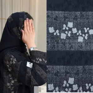 도매 패션 제트 블랙 폴리에스터 섬유 Abaya 직물 하이 퀄리티 아프간 무슬림 원피스