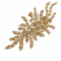 Applique en dentelle perlée et pailletée dorée, patch brodé fait main de luxe, motif floral à coudre pour robes de mariée et de soirée